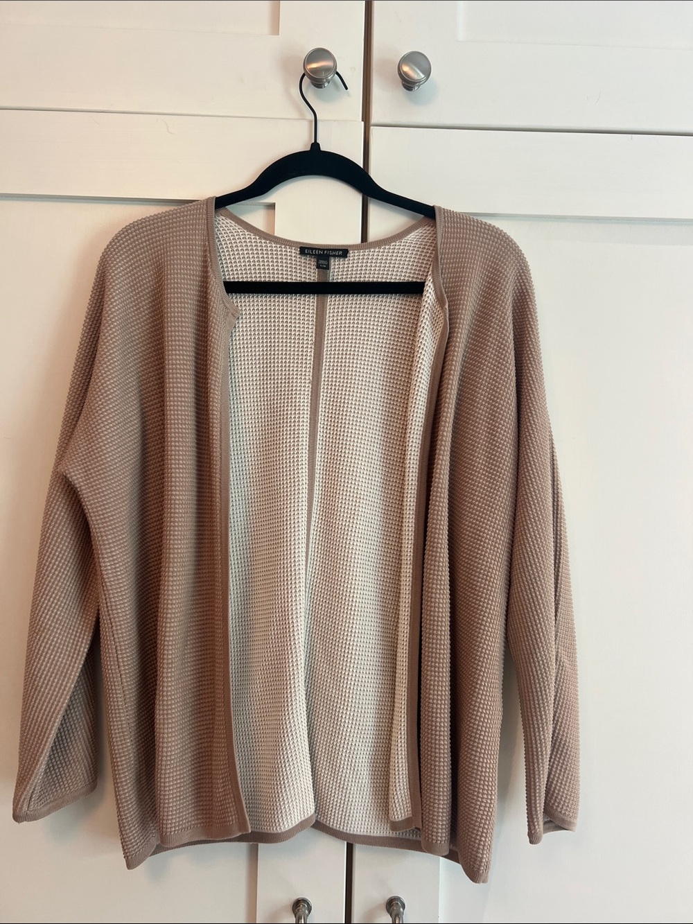 Eileen Fisher Neutral Open-Front Waffle Knit Cardigan - Taupe